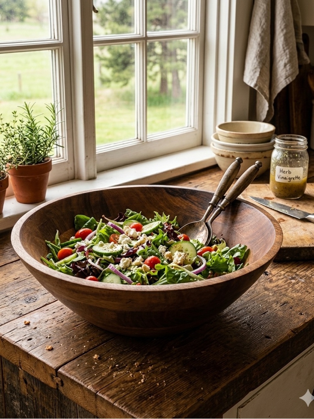 Rustic 12” Wooden Serving Salad Bowl
